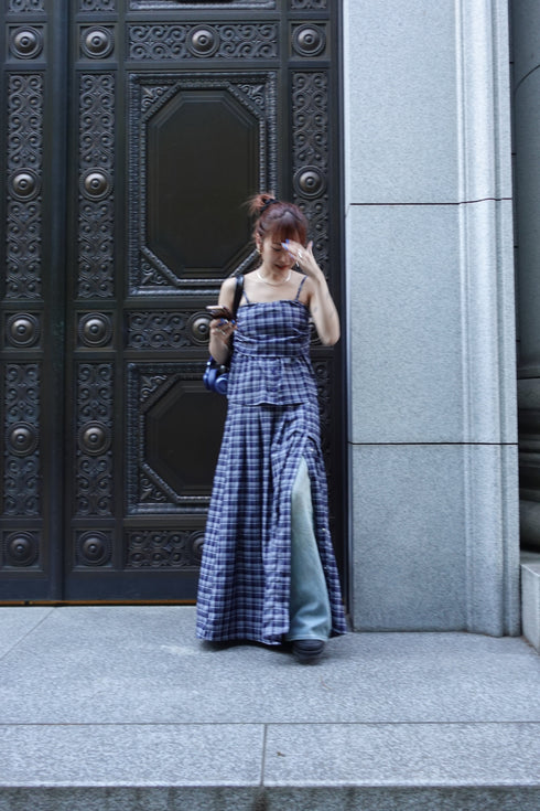 チェックスリットボタンスカート